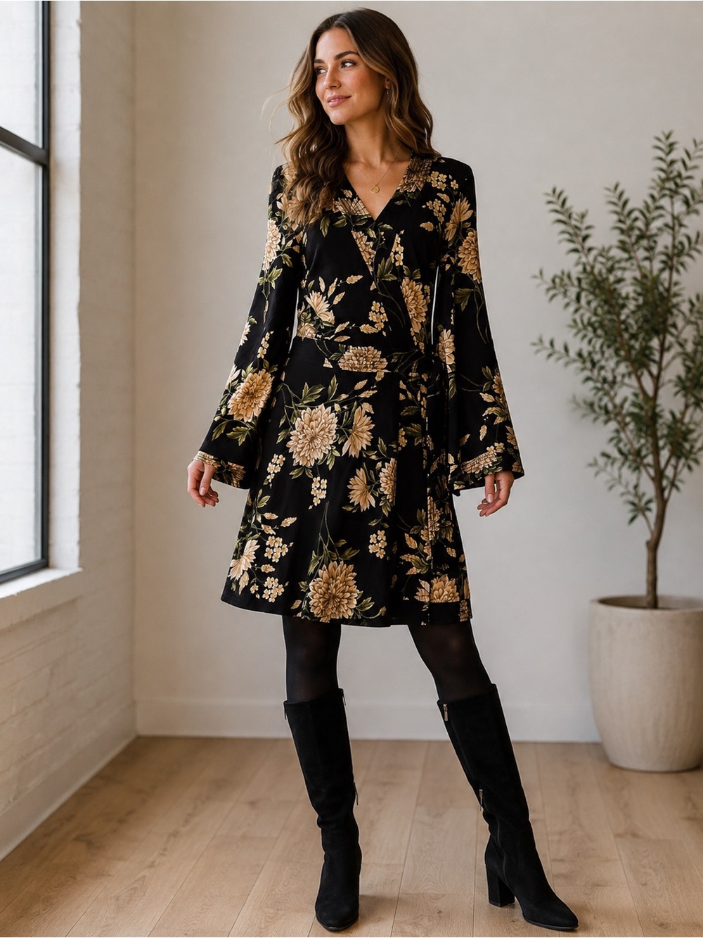 BCBG MAX AZRIA Floral Wrap Dress Size M